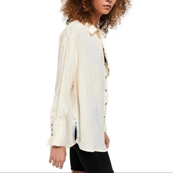 FREE PEOPLE All Smile Button Down Ivory Blouse We The Free Size Small NEW - Picture 6 of 12